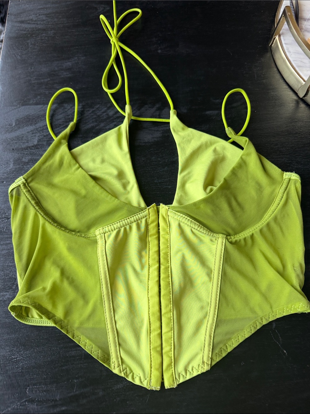 SHEIN Neon Lime Green Mesh Corset Crop Top